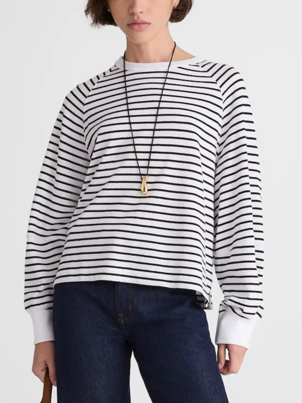 Madewell Relaxed Heavyweight Cotton Long Sleeve Raglan Top Black Stripes S NWT